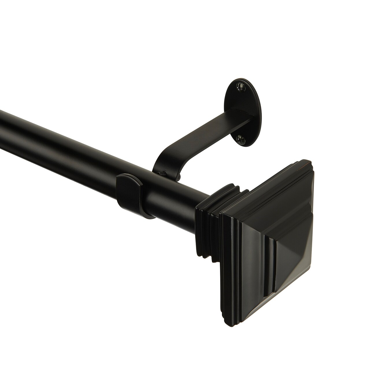 Threadmade Home Florence Single Curtain Rod with Stacked Square Finial, Antique Black - 28"W x 48"L